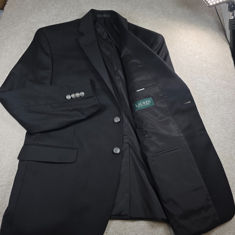 Lauren Ralph Lauren Wool Blazer Jacket Mens 42S Black Silver Tone Buttons‎